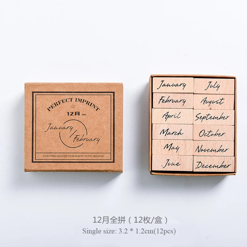 JIANWU Vintage Month Week Planner Stamp Basic Function Series Digital Symbol Stamp Wooden DIY Seal Stationery Office Supplies