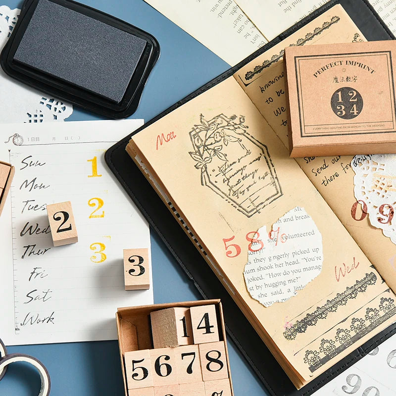 JIANWU Vintage Month Week Planner Stamp Basic Function Series Digital Symbol Stamp Wooden DIY Seal Stationery Office Supplies