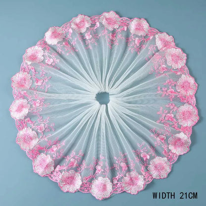 1Y Mesh Plum Blossom Flowers Embroidery Lace Fabric Pink Trim For Bra Lingerie Underwear Doll's Dress Ribbon