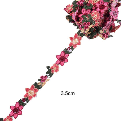 1 Yard Red Flower Embroidered Lace Fabric DIY skirt hem Dance costumes Garment Accessories lace trim Sewing Craft