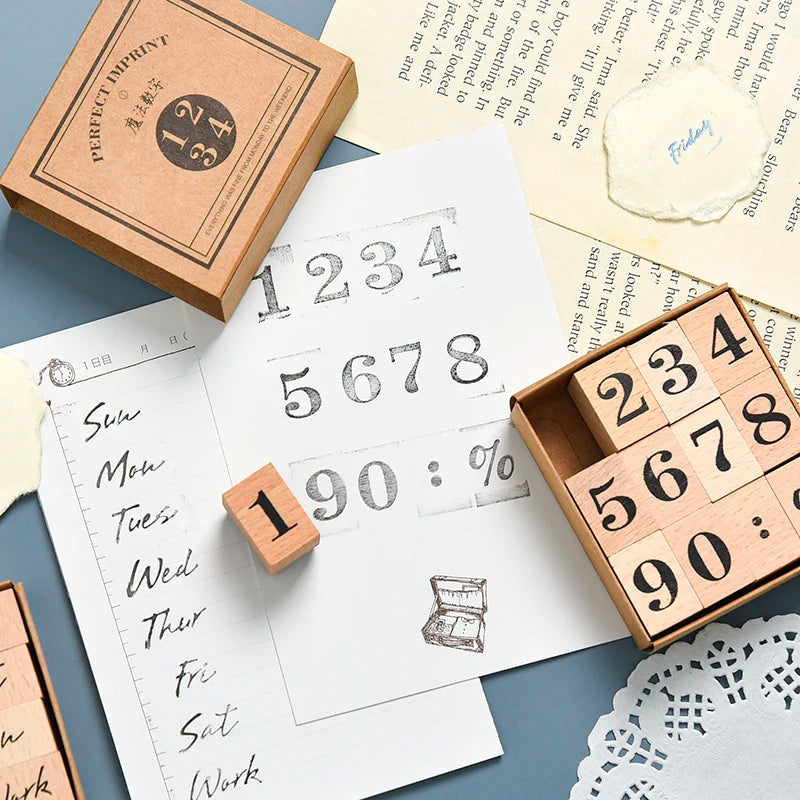 JIANWU Vintage Month Week Planner Stamp Basic Function Series Digital Symbol Stamp Wooden DIY Seal Stationery Office Supplies