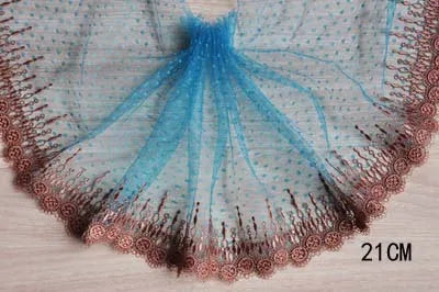 1Y Blue Mesh Embroidery Lace Fabric Handmade DIY Garment Sewing Clothing Accessories