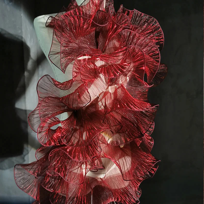 1Y Wave Pleated Organza Lace Trim Red Ruffle folds DIY Patchwork Decor Cuffs Neckline Gown Wedding Dress Accessories Wide 13CM