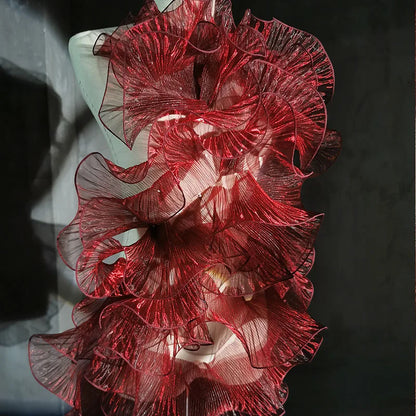 1Y Wave Pleated Organza Lace Trim Red Ruffle folds DIY Patchwork Decor Cuffs Neckline Gown Wedding Dress Accessories Wide 13CM