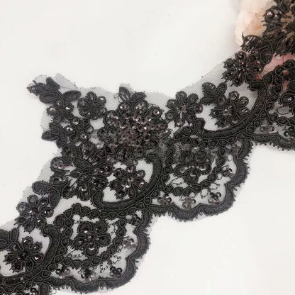 1Yard Sequins Eyelash Car Bone Lace White Lace Fabric Wedding Dress Accessories 14CM Wide
