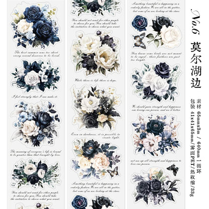 JIANQI 65mm*3m Flowers Tapes Waterproof PET Aesthetic Stationery DIY Scrapbooking Collage Junk Journal Craft Decor Tapes