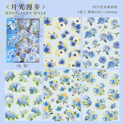 JIANQI 5 Sheets PET Flowers Stickers INS Decorative handmade Scrapbooking Material Diary Album Craft Supplies