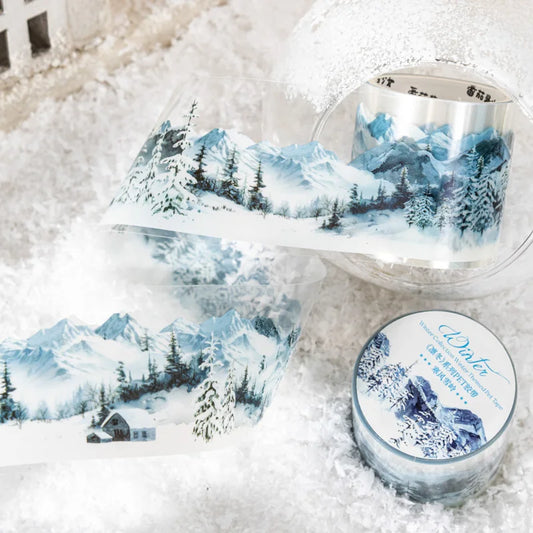 JIANQI 40mm*2m Scrapbook Decor Adhesive Tape Winter snow scenery PET Tapes Masking Tapes stickers Aesthetic Stationery Supplies