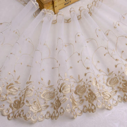 1 Yard Colorful Flower Border Embroidered Lace Fabric DIY Women's Dress Clothing Lace 25CM Wide