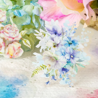 JIANQI 10pcs/pack PET Flower Stickers Smudging Collage Scrapbooking Decor Junk Journal Stationery DIY Flowers Sticker Pack