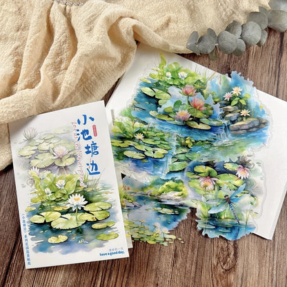 10 pcs Large Size Pond and Lake Landscape Stickers For DIY Scrapbooking Planner Collage Diary Supplies Sticker Stationery