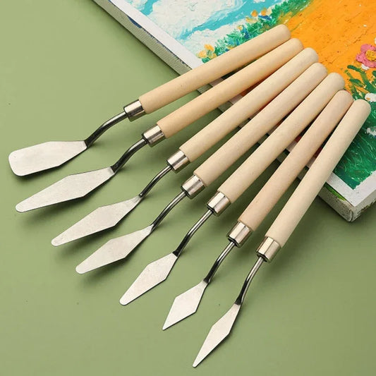 7Pcs/Set Stainless Steel Oil Painting Knives Artist Crafts Spatula Palette Knife Scraper Drawing Art Tools Stationery Supplies