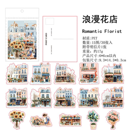 JIANQI 30 pcs Small town scenery Decorative PET Stickers Scrapbooking Label Diary Stationery Album Phone Cup Journal Plann