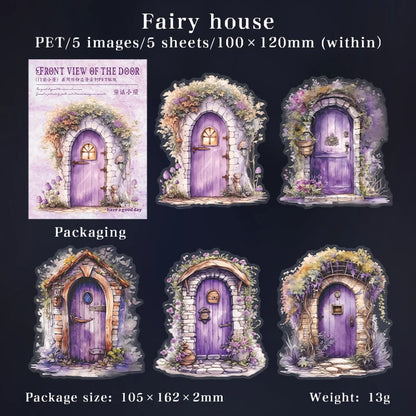 JIANQI 5pcs/pack Big size Doors Windows PET Sticker DIY Scrapbooking Supplies Art Collage Junk Journal PET Stationery Stickers