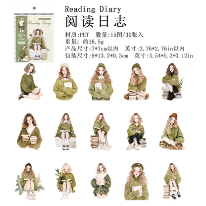 JIANQI 30 pcs Large size PET Stickers Life girl Decorative handmade Scrapbooking Material Diary Album Craft Supplies