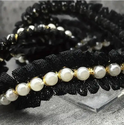 1 Yard Pearl Bead Decoration Black and White Lace Border Fabric Clothing Decoration DIY Crafts Lace 2CM Wide