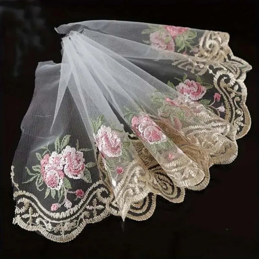 1 Yard Pink Flower Lace trim  Sewing Craft DIY Apparel Lace Fabrics Wide 16CM