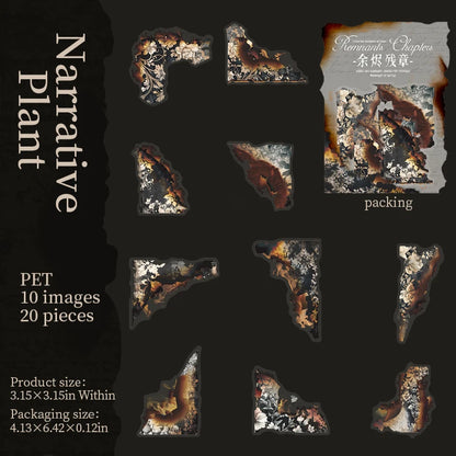 JIANQI 20 Pcs Burn marks Corner Stickers PET sticker package DIY diary decoration sticker album scrapbooking Junk Journal
