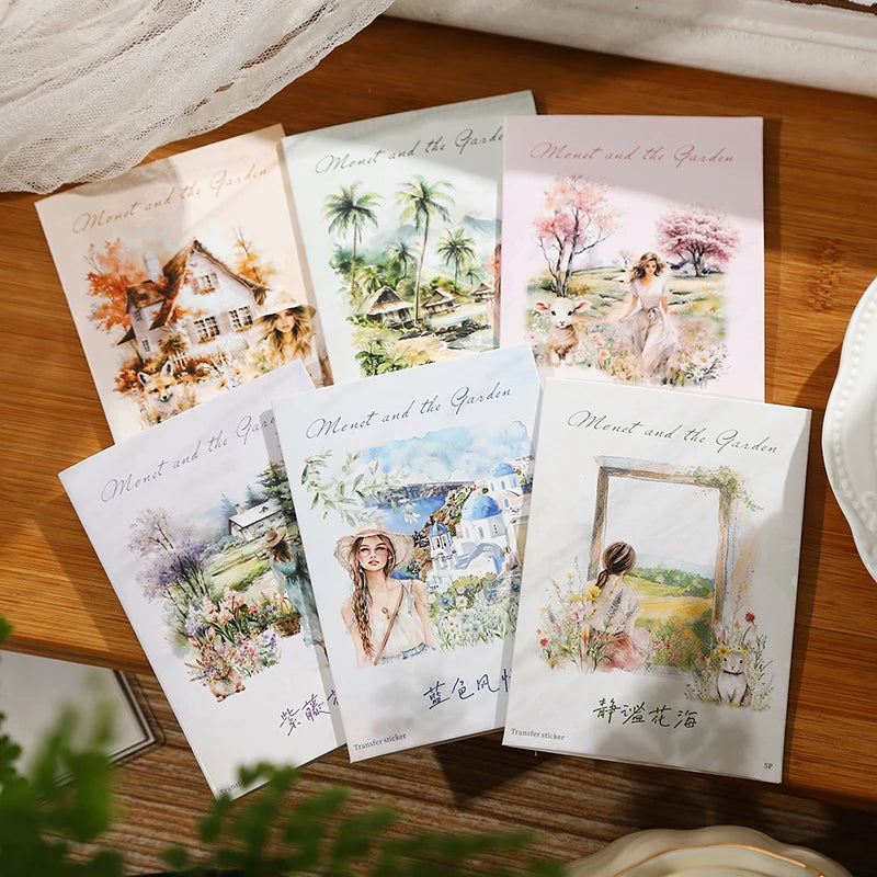 JIANQI 5 pcs PET Stickers Beautiful scenery Creative Waterproof Adhesive DIY Hand Made Collage Junk Journal Scrapbook Supplies