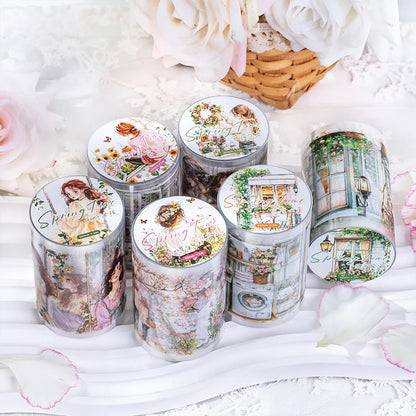 JIANQI 60mm*2m PET Garden Girl Tape DIY Scrapbooking Decor Photo Album Collage Junk Journal Materials Planner Aesthetic Tapes