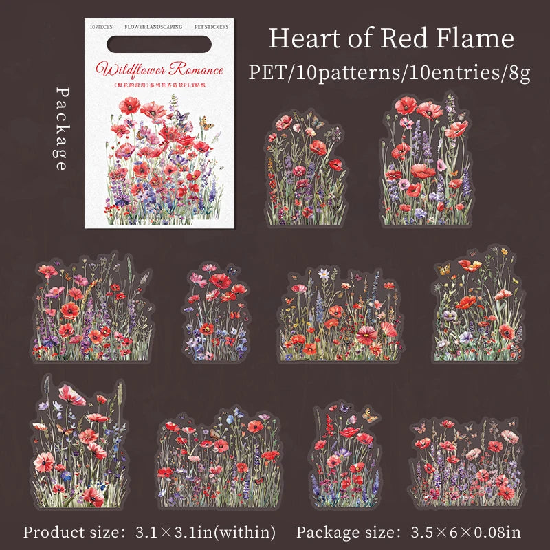 JIANQI 10 Pcs Plant Flower Landscape Stickers PET Transparent Decorative Collage Junk Journal DIY Scrapbooking Supplies