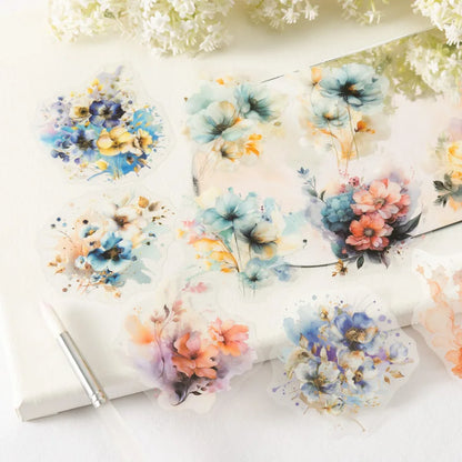 JIANQI 20 Pcs Watercolor flowers Stickers PET sticker package DIY diary decoration sticker album scrapbooking Junk Journal