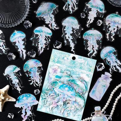 JIANQI 30 pcs Die cutting sticker jellyfish series Dreamlike watercolor jellyfish ocean hand tent DIY decor scrapbook material