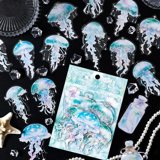 JIANQI 30 pcs Die cutting sticker jellyfish series Dreamlike watercolor jellyfish ocean hand tent DIY decor scrapbook material
