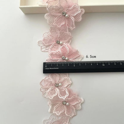 1Yard Multi-Color Pearl Flower Embroidery Lace Fabric Trim DIY Clothing Wedding Decoration Home Sewing Supplies Applique