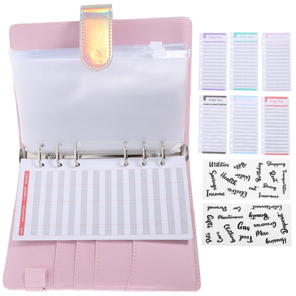 1 set A6 Budget Binder Set Silver Cover 12 Sheets 8 Zipper Pockets 2 Stickers Lightweight Notebook Storage for Home Office