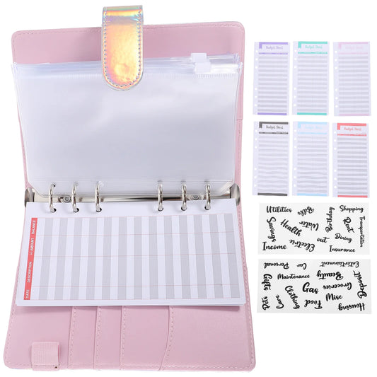 1 set A6 Budget Binder Set Silver Cover 12 Sheets 8 Zipper Pockets 2 Stickers Lightweight Notebook Storage for Home Office