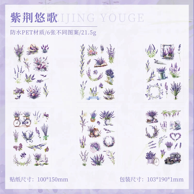 JIANQI 6 Sheets Flowers Stickers Die cutting PET Material DIY Scrapbooking Art Collage Stationery Planner Decor Diary Stickers