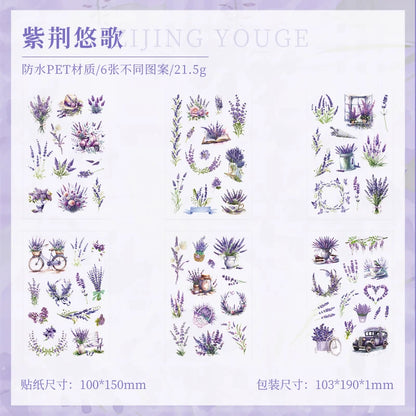 JIANQI 6 Sheets Flowers Stickers Die cutting PET Material DIY Scrapbooking Art Collage Stationery Planner Decor Diary Stickers
