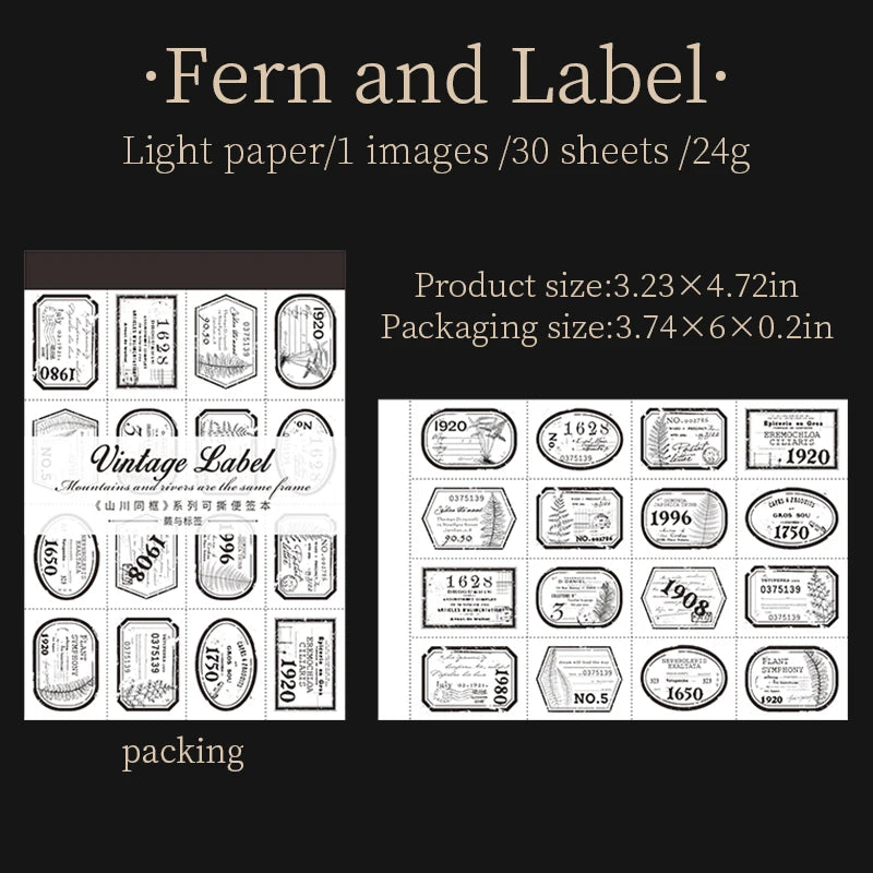JIANQI 30pcs/book Retro Old tags Material Paper Aestheti Scrapbooking Journaling Vintage Stationery Aesthetic Plants Manuscript