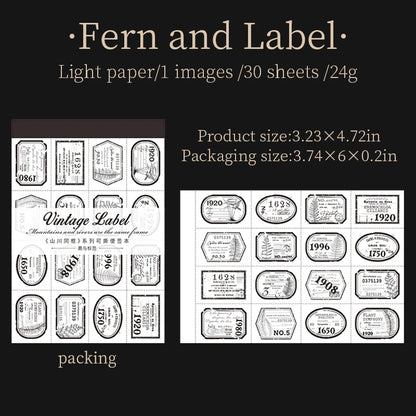 JIANQI 30pcs/book Retro Old tags Material Paper Aestheti Scrapbooking Journaling Vintage Stationery Aesthetic Plants Manuscript