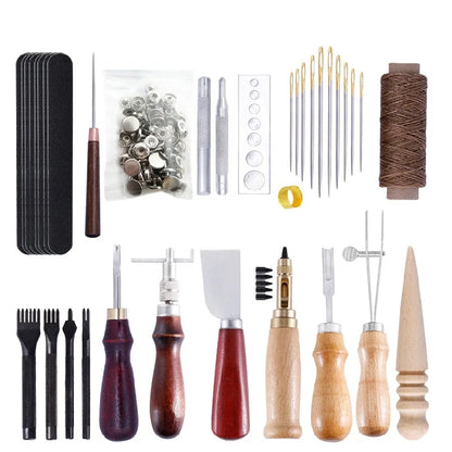 Leather Working Kit Different Leather Craft Tool with Sewing Needle Stitching Groover Awl Metal Button Snaps for Leather Making