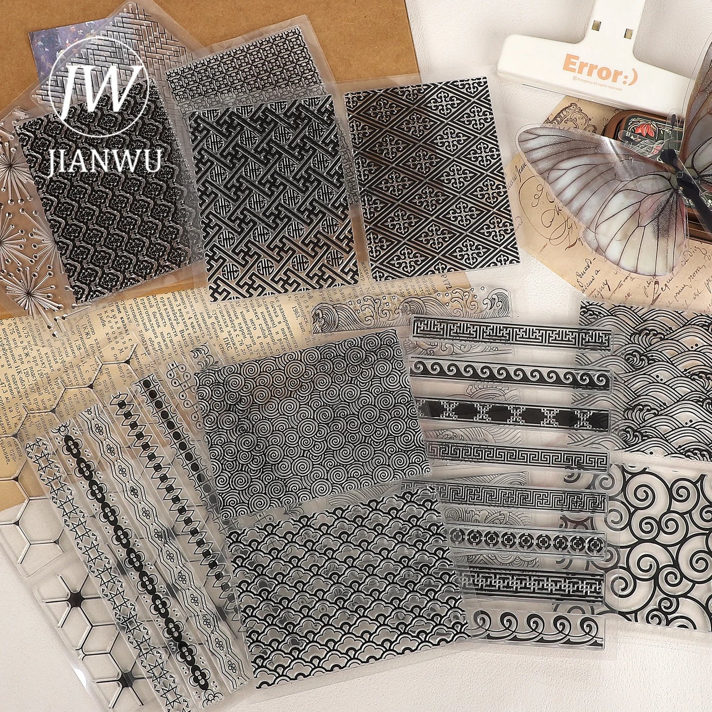 JIANWU Vintage Wave Lace Pattern Landscape Material Collage Silicone Stamp Creative DIY Journal Student Supplies Stationery