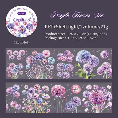 JIANQI 50mm*2m Dandelion flower PET Tape DIY Scrapbooking Decor Photo Album Creative Stationery Collage Materials Stickers