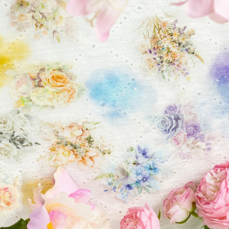 JIANQI 10pcs/pack PET Flower Stickers Smudging Collage Scrapbooking Decor Junk Journal Stationery DIY Flowers Sticker Pack