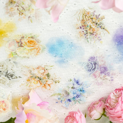 JIANQI 10pcs/pack PET Flower Stickers Smudging Collage Scrapbooking Decor Junk Journal Stationery DIY Flowers Sticker Pack