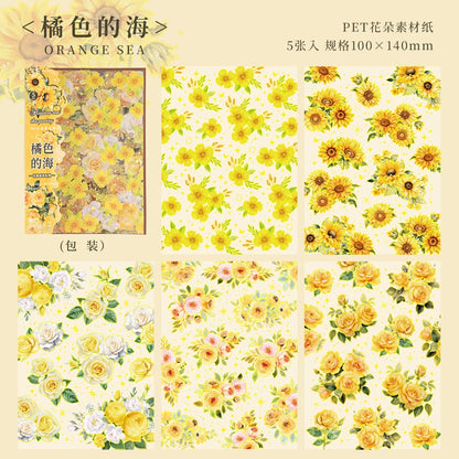 JIANQI 5 Sheets PET Flowers Stickers INS Decorative handmade Scrapbooking Material Diary Album Craft Supplies