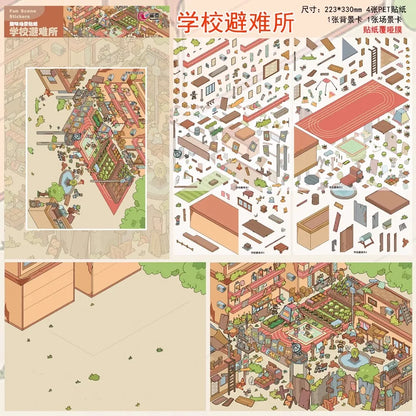 JIANQI Plus Size market Party 3D Cabin Scene DIY Sticker Landscape Sticker Stacking Pasting Festival Birthday Gift for Kid Child