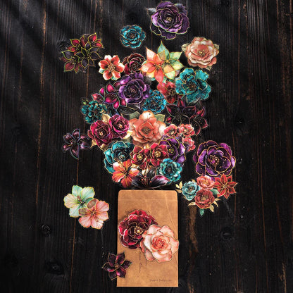 JIANQI 10pcs Transparent Flowers PET Stickers Scrapbooking Materials DIY Junk Journal Collage Collage language Decor Stickers