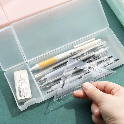Pencil Cases School Office Simple Matte Transparent Plastic Box Frosted Pink Green White Pens Storage Stationery Supplies