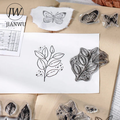 JIANWU Minimalist Black White Transparent Stamp Creative Retro Scrapbooking Journal Decoration Silicone Seal Stationery Supplies