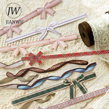 JIANWU Handmade Gallery Series Vintage Lace Flower Bow Landscape Material Collage Strip Sticker Creative DIY Journal Stationery