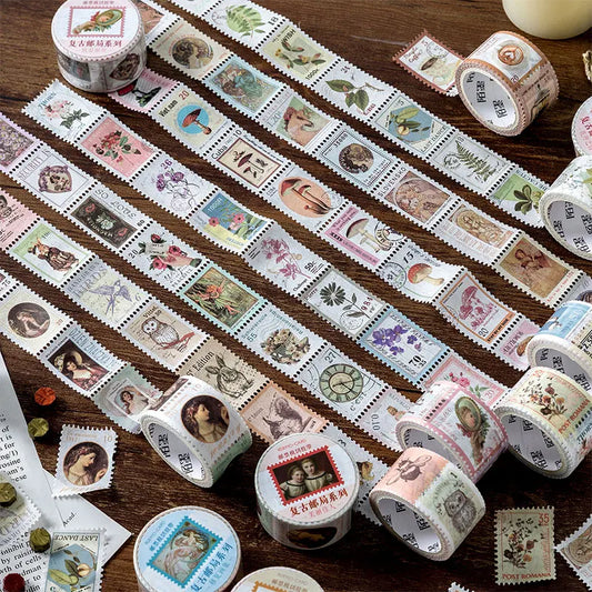 JIANQI Vintage Stamp Plant Washi Tape Stick Labels Paper Stickers Masking tape DIY Scrapbooking Material Craft Supplies