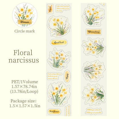 1 roll Flowers in full bloom PET Decorate Adhesive Tape Retro Plant Masking Washi Tape Scrapbooking Stickers Label Stationery
