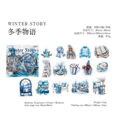 JIANQI 30pcs Winter Life Stickers Aesthetic Landscape Decorative Scrapbooking Diary Album Collage material junk journal supplies
