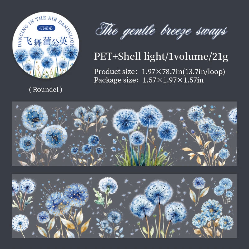 JIANQI 50mm*2m Dandelion flower PET Tape DIY Scrapbooking Decor Photo Album Creative Stationery Collage Materials Stickers